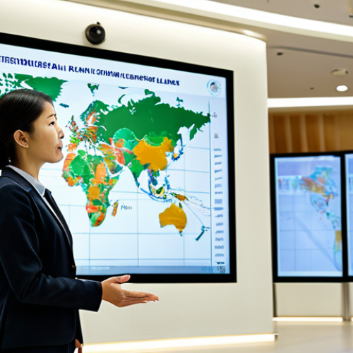 Home 7 A professional female Hanbang practitioner, an adult, dressed in a modest business suit, standing confidently in a modern, brightly lit international medical conference hall. She is presenting on a large screen displaying a global map with interconnected lines, symbolizing Hanbang's worldwide integration. The background features a diverse group of medical professionals listening attentively. The scene emphasizes global health and collaboration. fully clothed, appropriate attire, professional dress, safe for work, appropriate content, professional, perfect anatomy, correct proportions, natural pose, well-formed hands, proper finger count, natural body proportions, high quality professional photography.