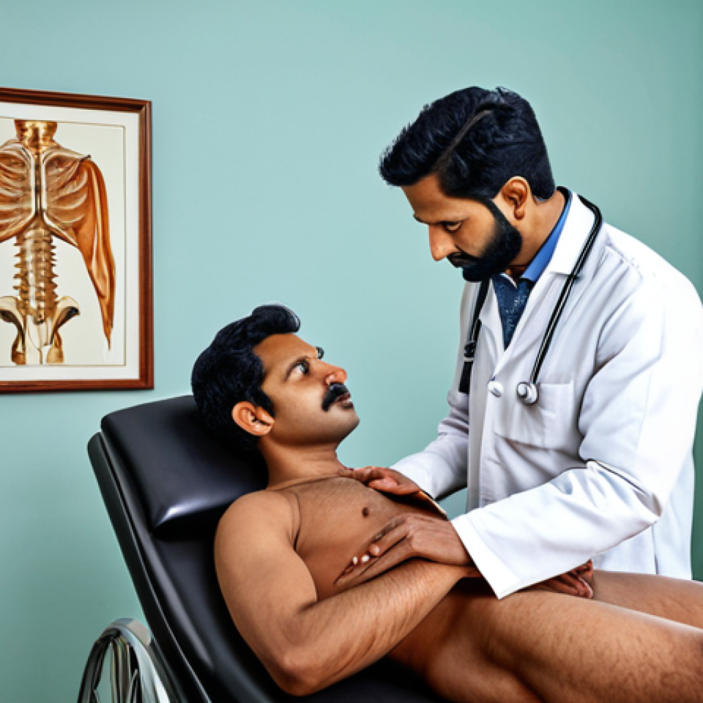 A professional Ayurvedic doctor in a clinic, examining a patient, fully clothed, appropriate attire, safe for work, perfect anatomy, natural proportions, professional setting.