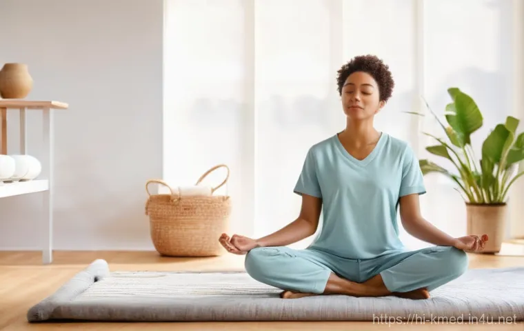 한의학과 경혈학 기초 - **Prompt:** A person (age 25-40, gender-neutral, wearing comfortable, modest loungewear) is captured...