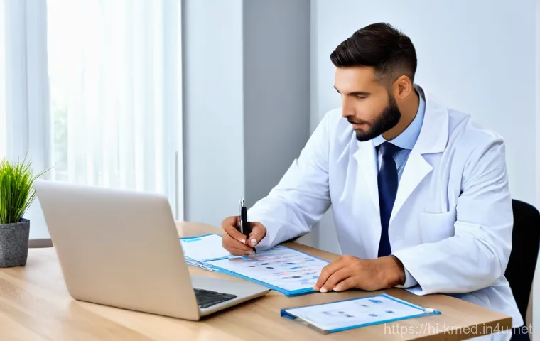 한의사로서 환자 관리 비법 - **Image Prompt 2: Modern Healthcare Through Telemedicine and Transparency**
    "A split-screen comp...