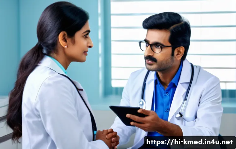 한의사와 환자 중심 치료 - A compassionate Indian doctor attentively listening to a Hindi-speaking middle-aged male patient in ...